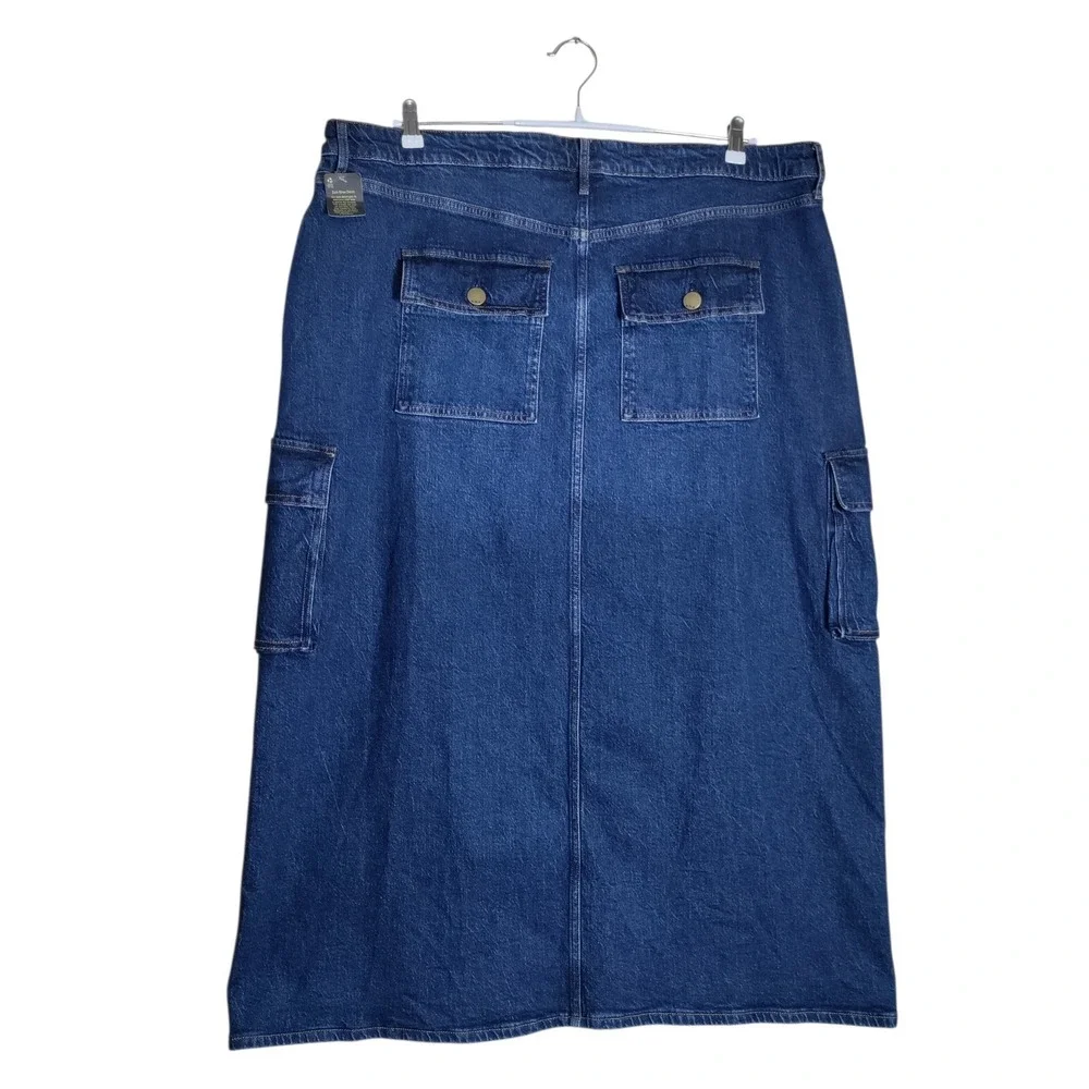 a.n.a Women Blue High Rise Denim Cargo Maxi Skirt Size 20W Medium Wash Utility